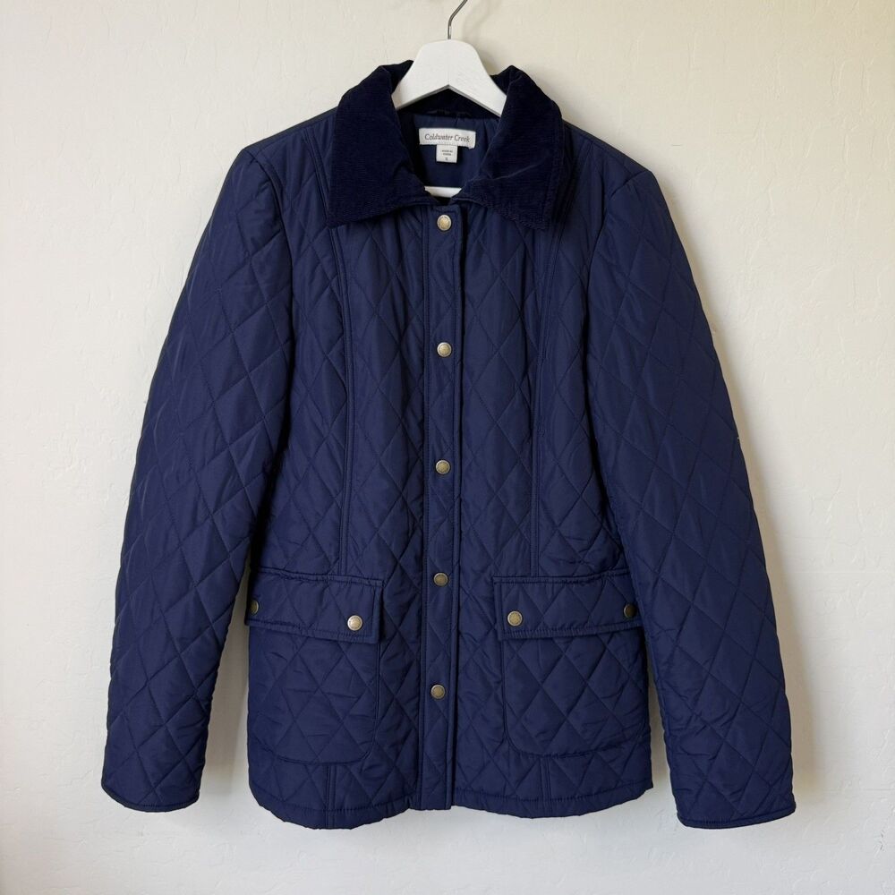 Coldwater Creek Sz Small Navy Quilted Down Alternative Barn Chore Coat Corduroy
